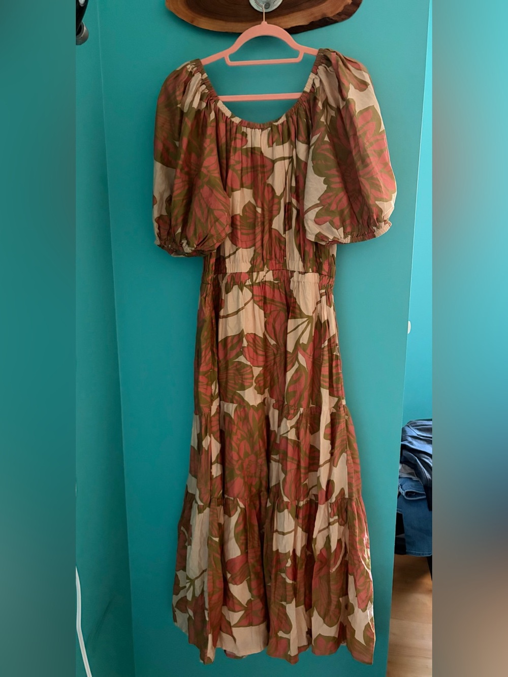 Velvet by Graham & Spencer Floral Tiered Maxi Dress in Cream, Green & Pink